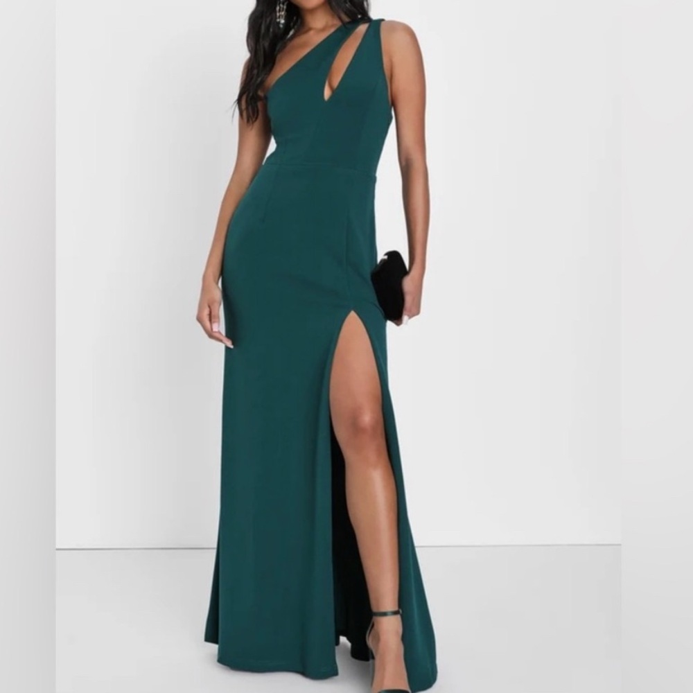 Lulus Divinely Dynamite Emerald Green One-Shoulder Maxi Dress